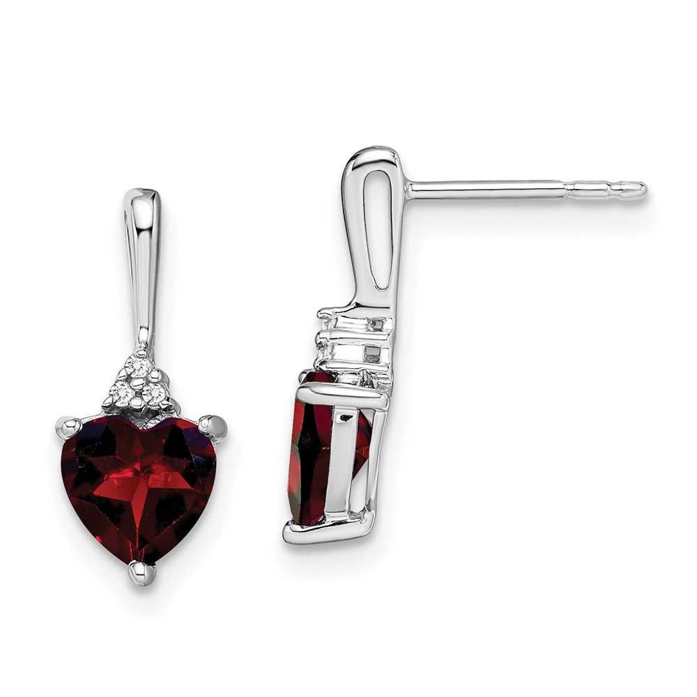 14k White Gold Garnet and Real Diamond Heart Earrings EM7029-GA-003-WA