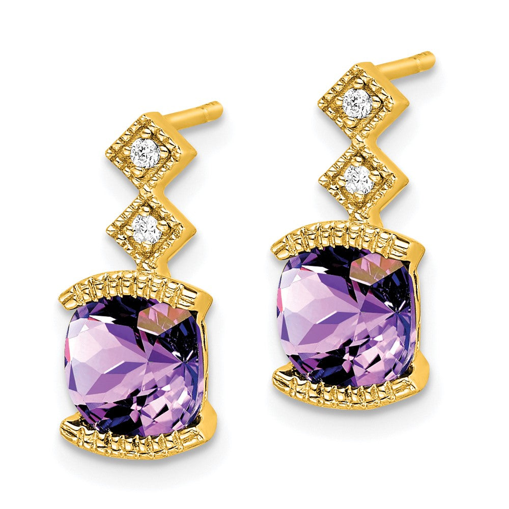 14k Yellow Gold Amethyst and Real Diamond Earrings EM7081-AM-004-YA