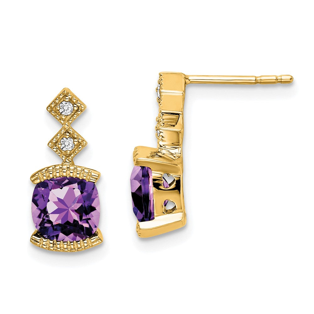 14k Yellow Gold Amethyst and Real Diamond Earrings EM7081-AM-004-YA