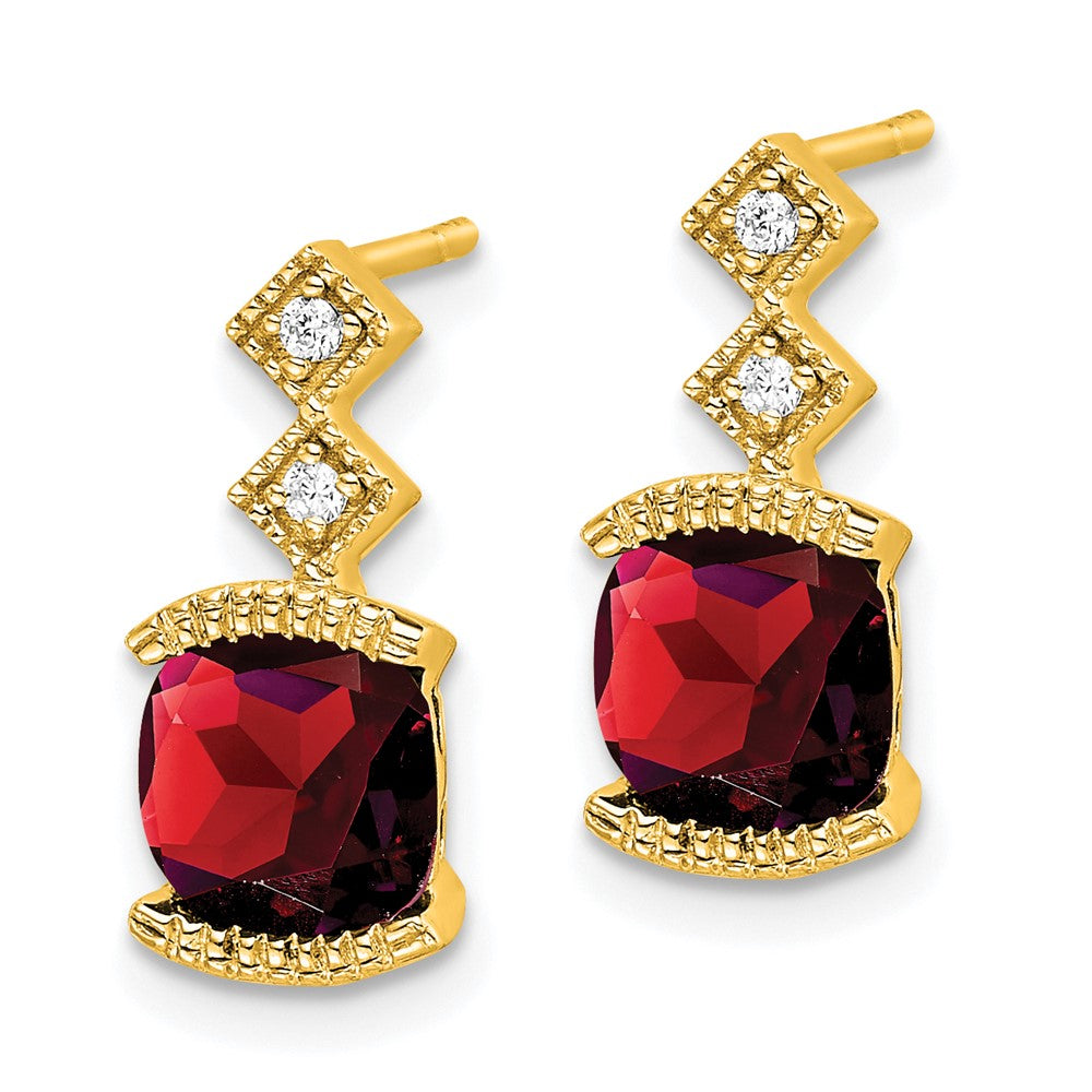 14k Yellow Gold Garnet and Real Diamond Earrings EM7081-GA-004-YA