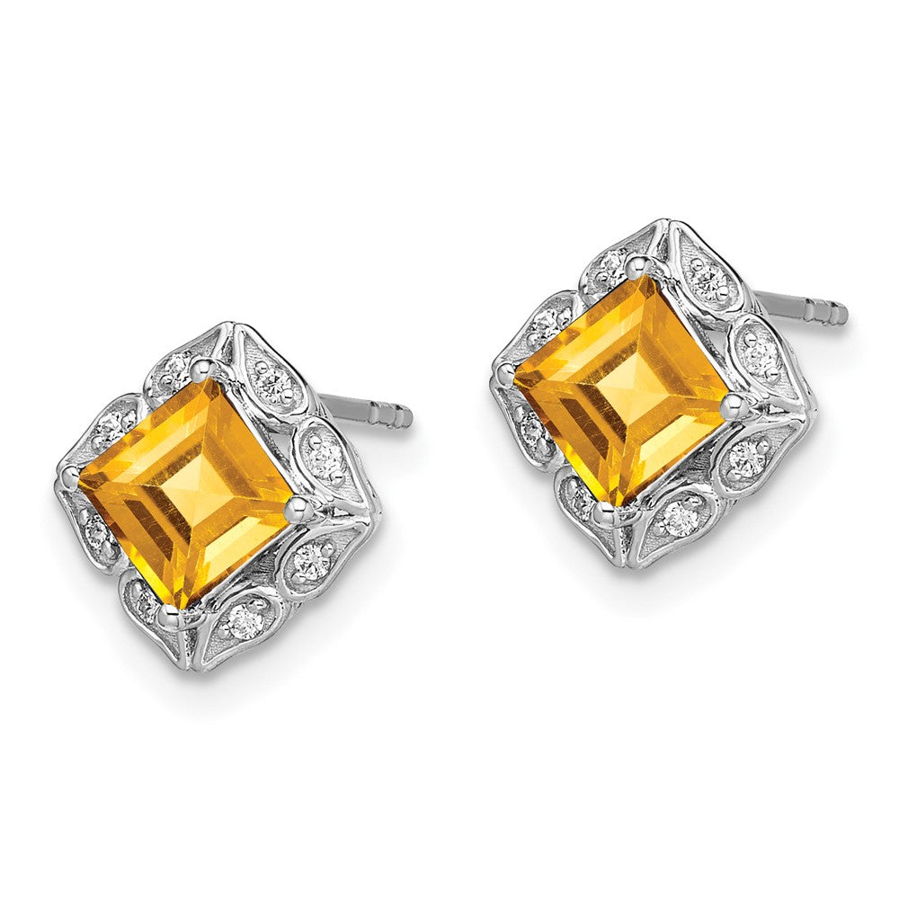 14k White Gold Square Citrine and Real Diamond Earrings EM7082-CI-008-WA