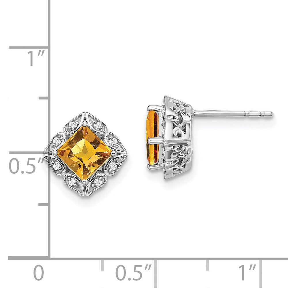 14k White Gold Square Citrine and Real Diamond Earrings EM7082-CI-008-WA