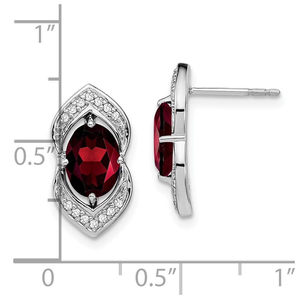 14k White Gold Garnet and Real Diamond Post Earrings EM7088-GA-014-WA