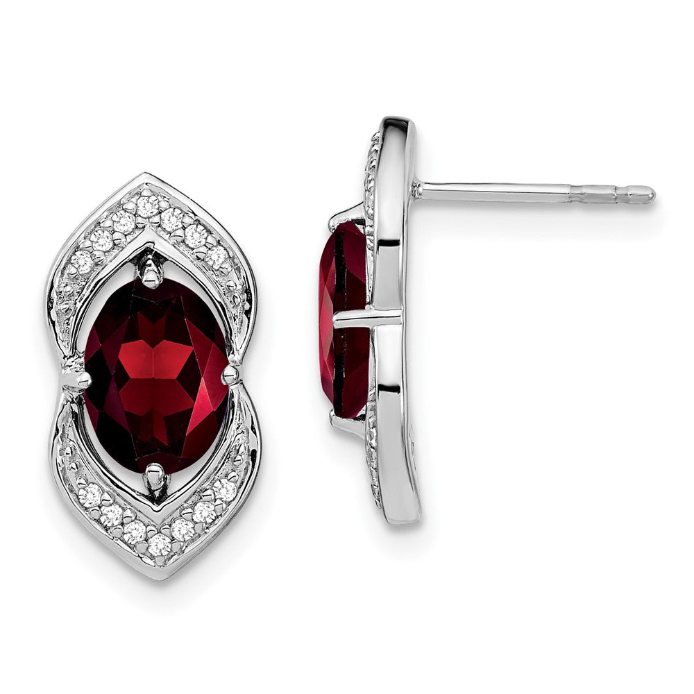 14k White Gold Garnet and Real Diamond Post Earrings EM7088-GA-014-WA