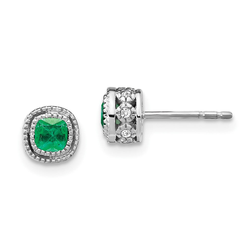 14k White Gold Emerald and Real Diamond Earrings EM7092-EM-010-WA