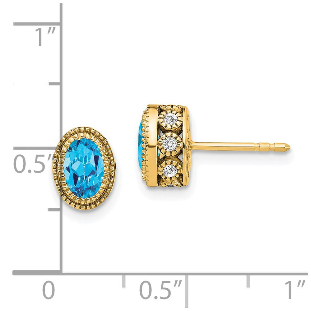 14k Yellow Gold Oval Blue Topaz and Real Diamond Earrings EM7093-BT-019-YA
