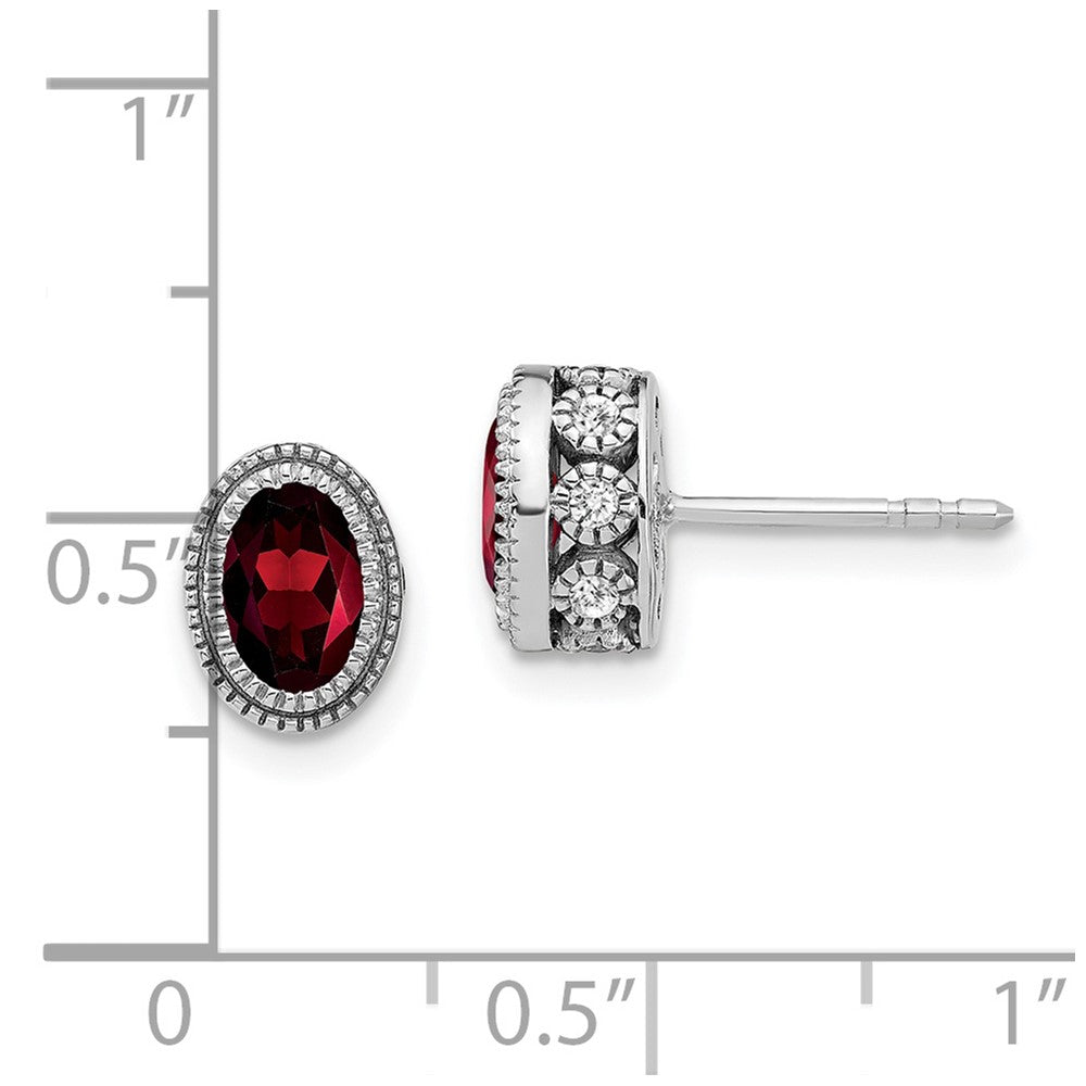 14k White Gold Oval Garnet and Real Diamond Earrings EM7093-GA-019-WA