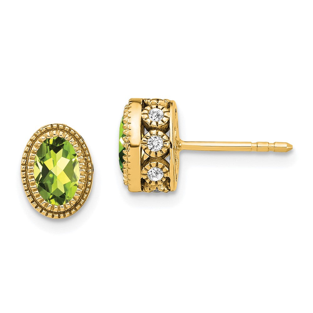 14k Yellow Gold Oval Peridot and Real Diamond Earrings EM7093-PE-019-YA