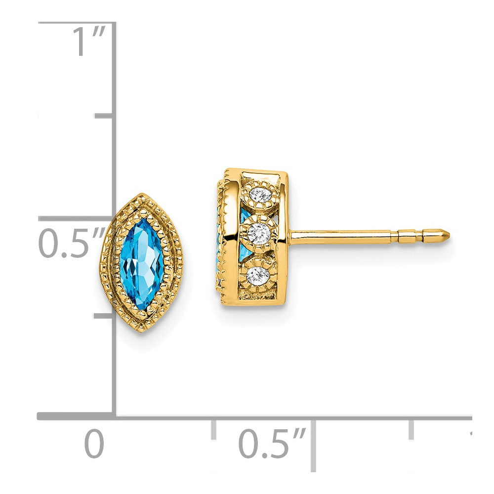 14k Yellow Gold Marquise Blue Topaz and Real Diamond Earrings EM7095-BT-014-YA