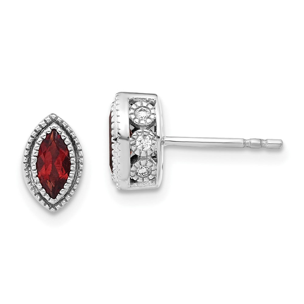 14k White Gold Marquise Garnet and Real Diamond Earrings EM7095-GA-014-WA