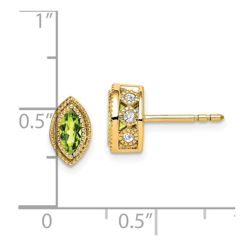 14k Yellow Gold Marquise Peridot and Real Diamond Earrings EM7095-PE-014-YA