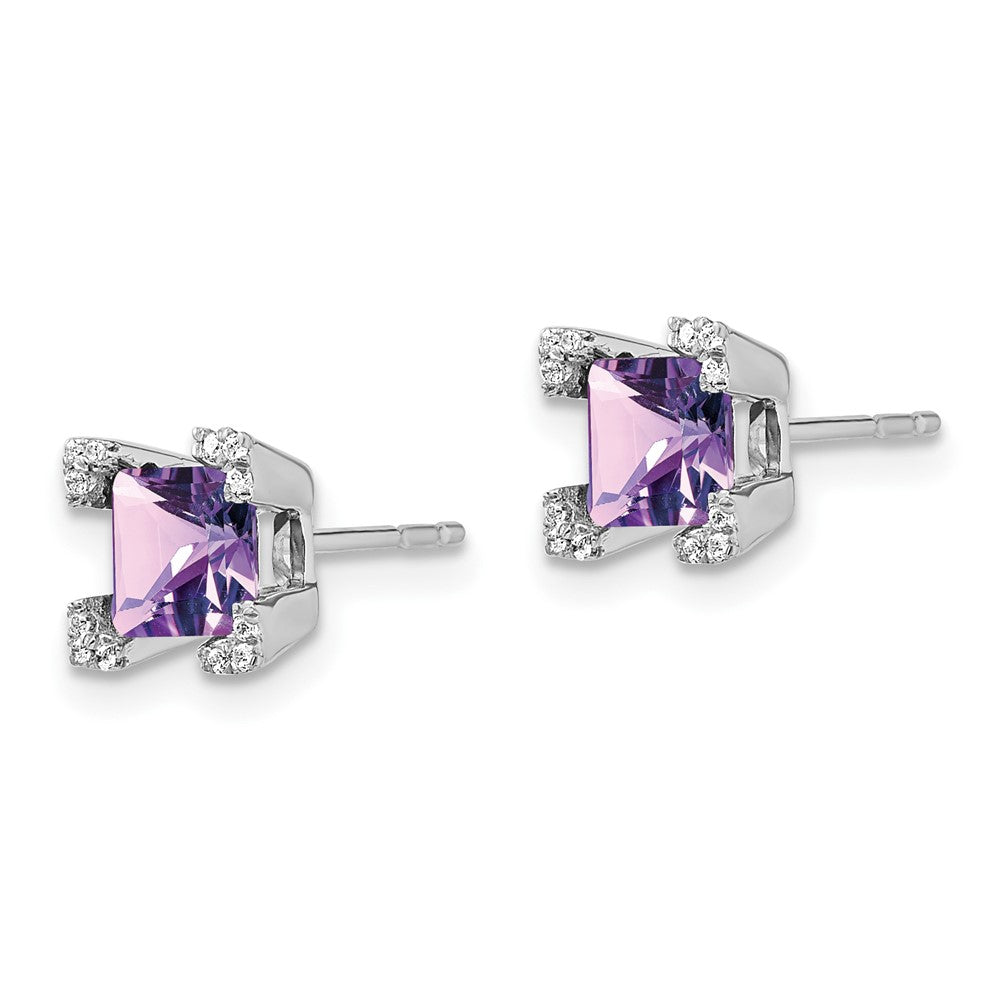 14k White Gold Square Amethyst and Real Diamond Earrings EM7103-AM-007-WA