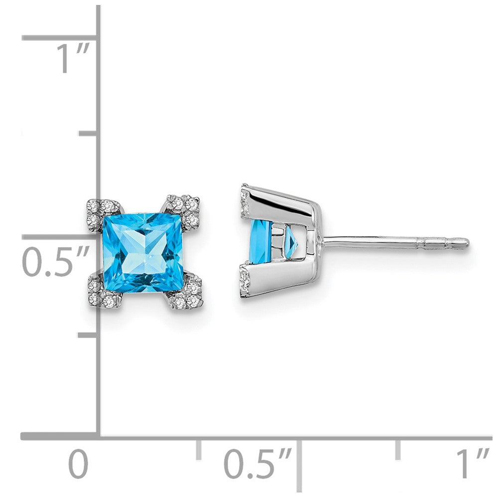 14k White Gold Square Blue Topaz and Real Diamond Earrings EM7103-BT-007-WA