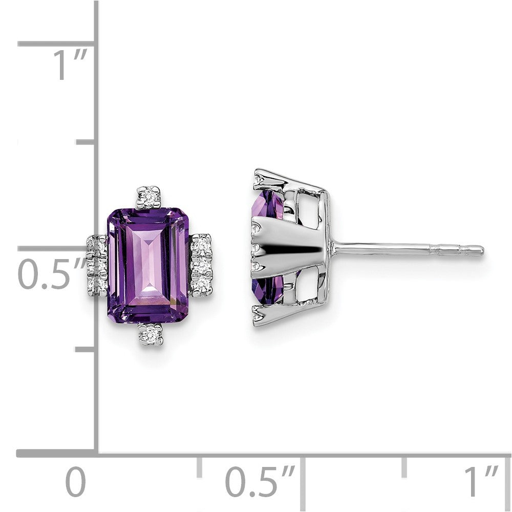 14k White Gold Emerald-shape Amethyst and Real Diamond Earrings EM7106-AM-008-WA