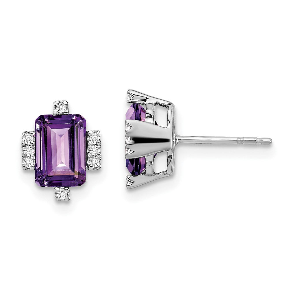14k White Gold Emerald-shape Amethyst and Real Diamond Earrings EM7106-AM-008-WA