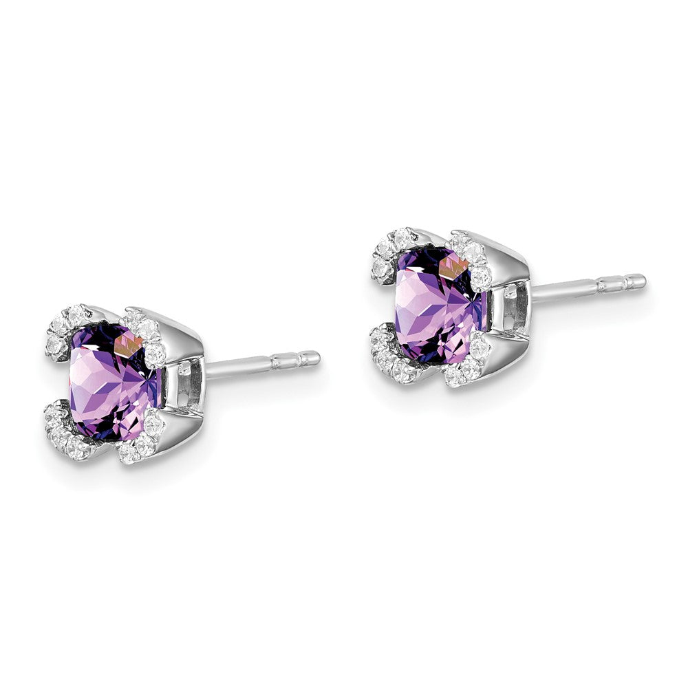 14k White Gold Cushion Amethyst and Real Diamond Earrings EM7107-AM-010-WA