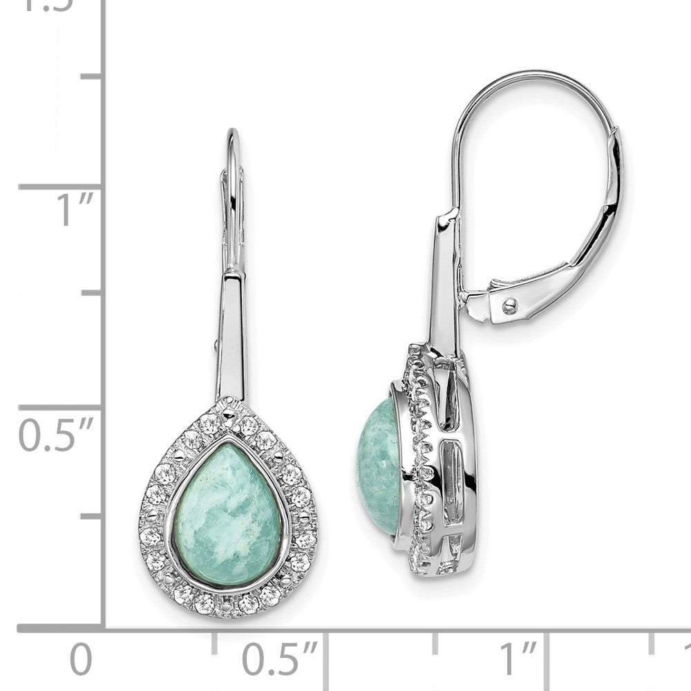 14k White Gold Pear Amazonite and Real Diamond Leverback Earrings EM7136-AZ-019-WA