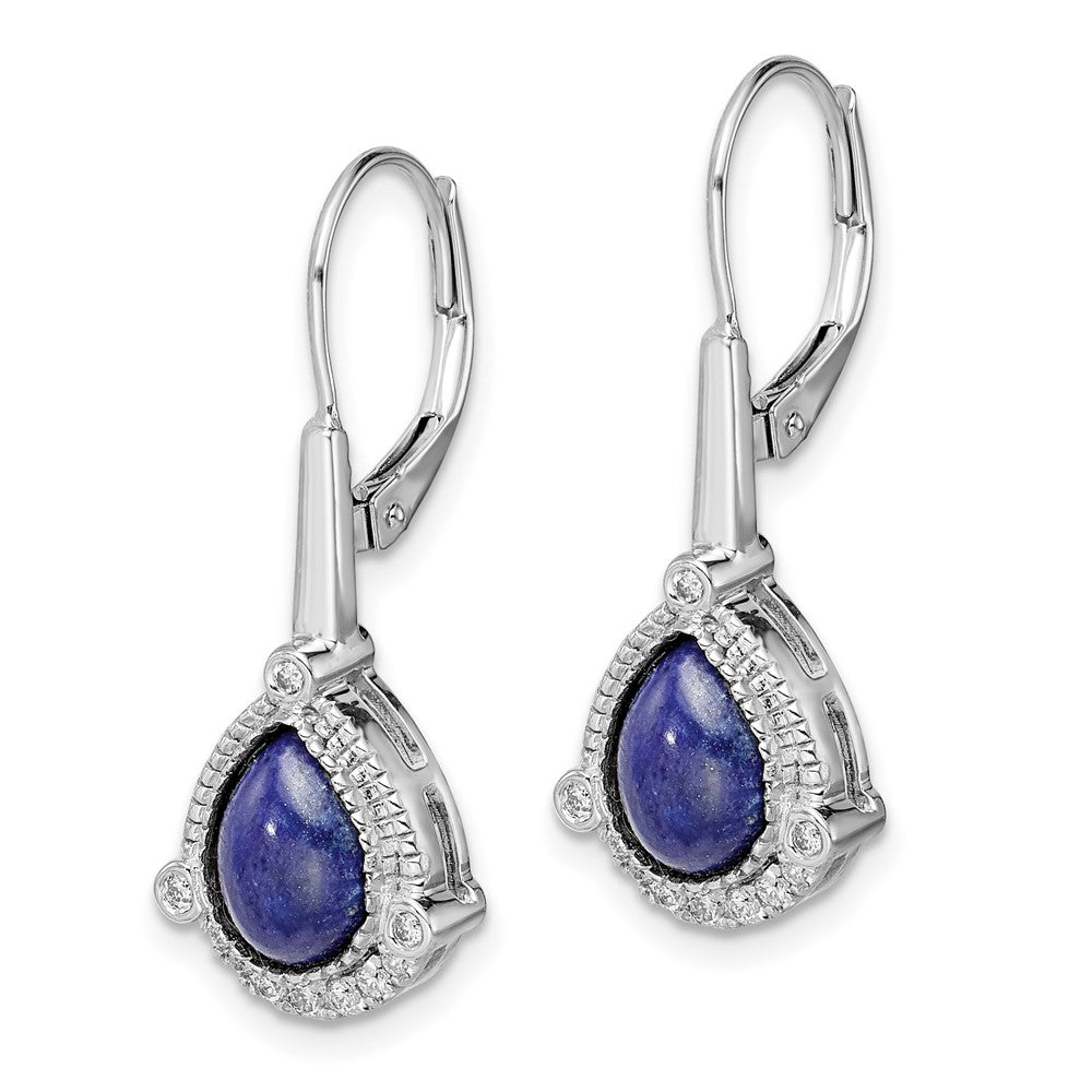 14k White Gold Pear Lapis and Real Diamond Leverback Earrings EM7138-LP-014-WA