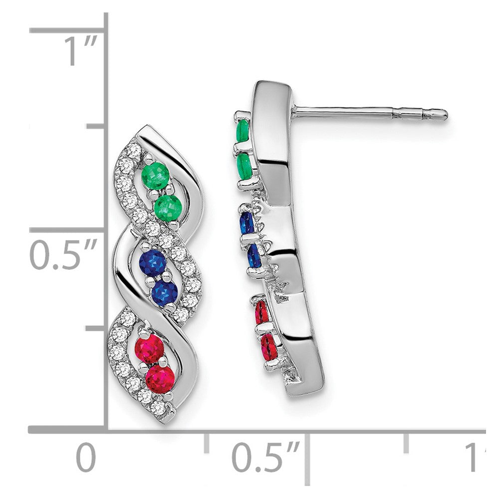14k White Gold Ruby/Sapphire/Emerald/Real Diamond Earrings EM7190-019-WA