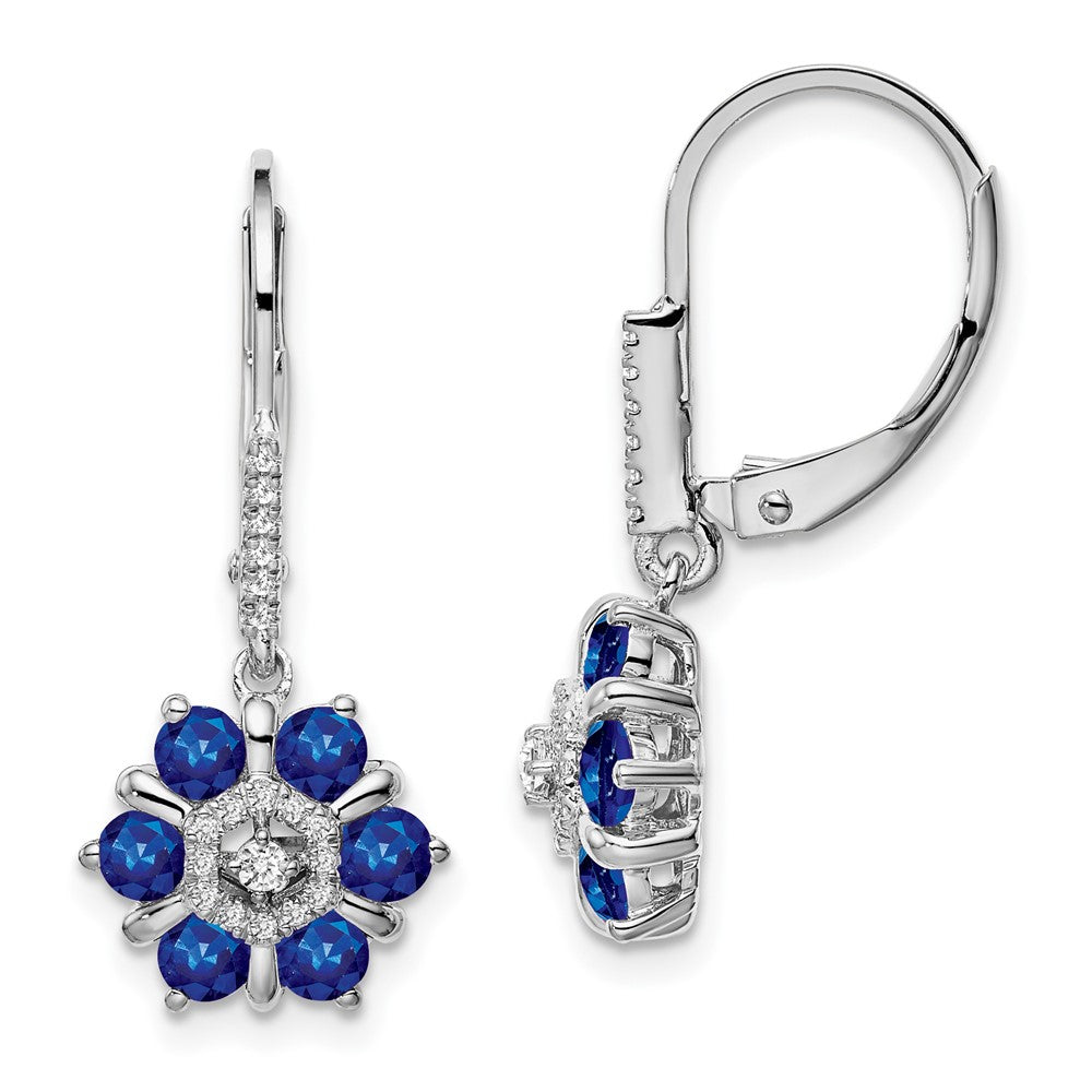 14k White Gold Sapphire and Real Diamond Leverback Earrings EM7192-SA-014-WA