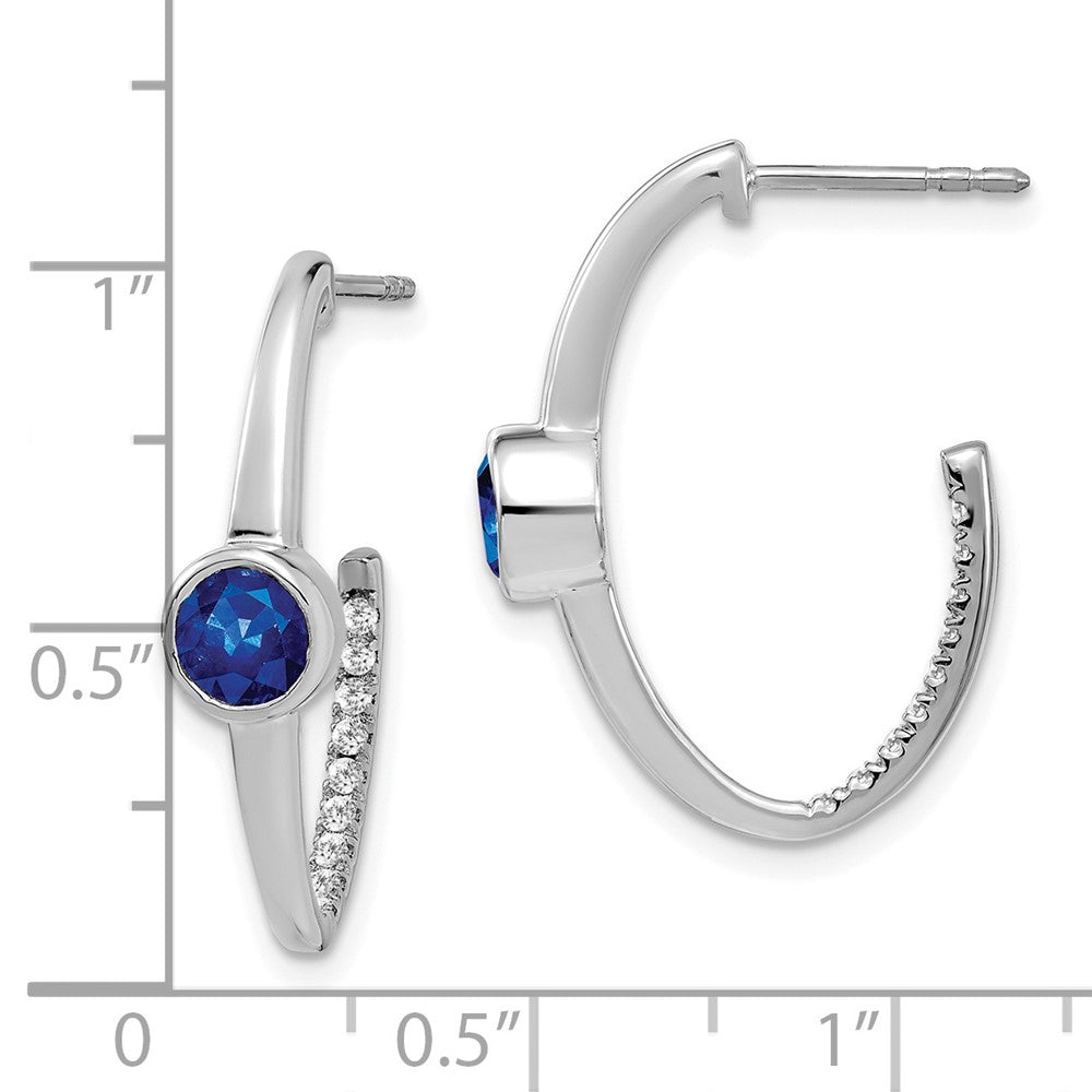 14k White Gold Created Sapphire and Real Diamond J-Hoop Earrings EM7213-SA-018-WA
