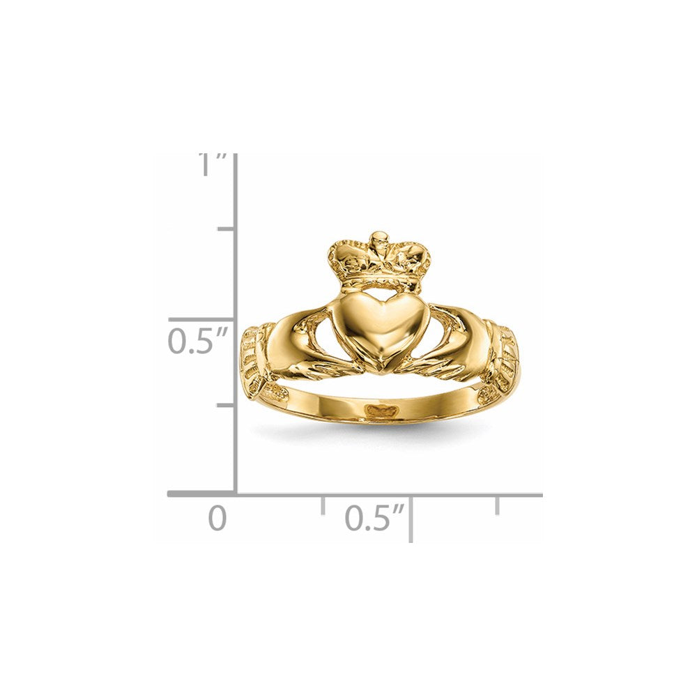 14K Yellow Gold Polished Claddagh Ring