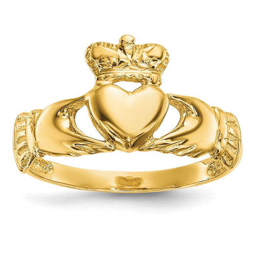 14K Yellow Gold Polished Claddagh Ring