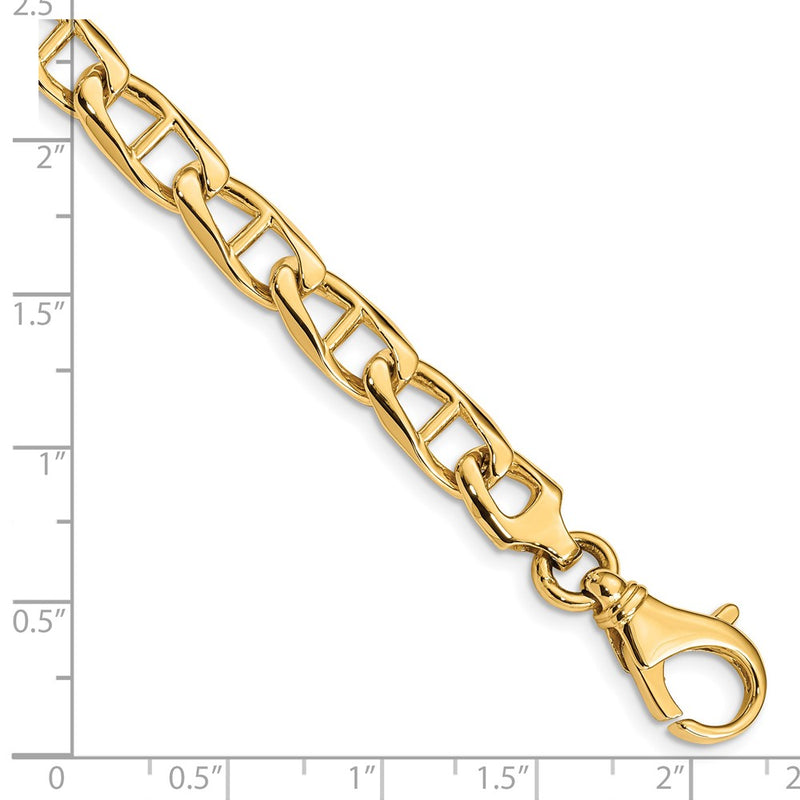 Solid 14K Yellow Gold 9 inch 6.9mm Hand Polished Fancy Anchor Link with Fancy Lobster Clasp Bracelet