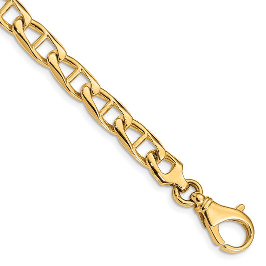 Solid 14K Yellow Gold 24 inch 6.9mm Hand Polished Fancy Anchor Link with Fancy Lobster Clasp Chain Necklace