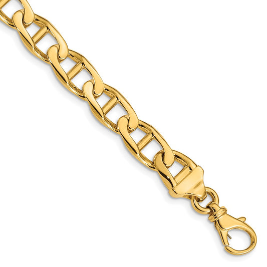 Solid 14K Yellow Gold 22 inch 9mm Hand Polished Fancy Anchor Link with Fancy Lobster Clasp Chain Necklace