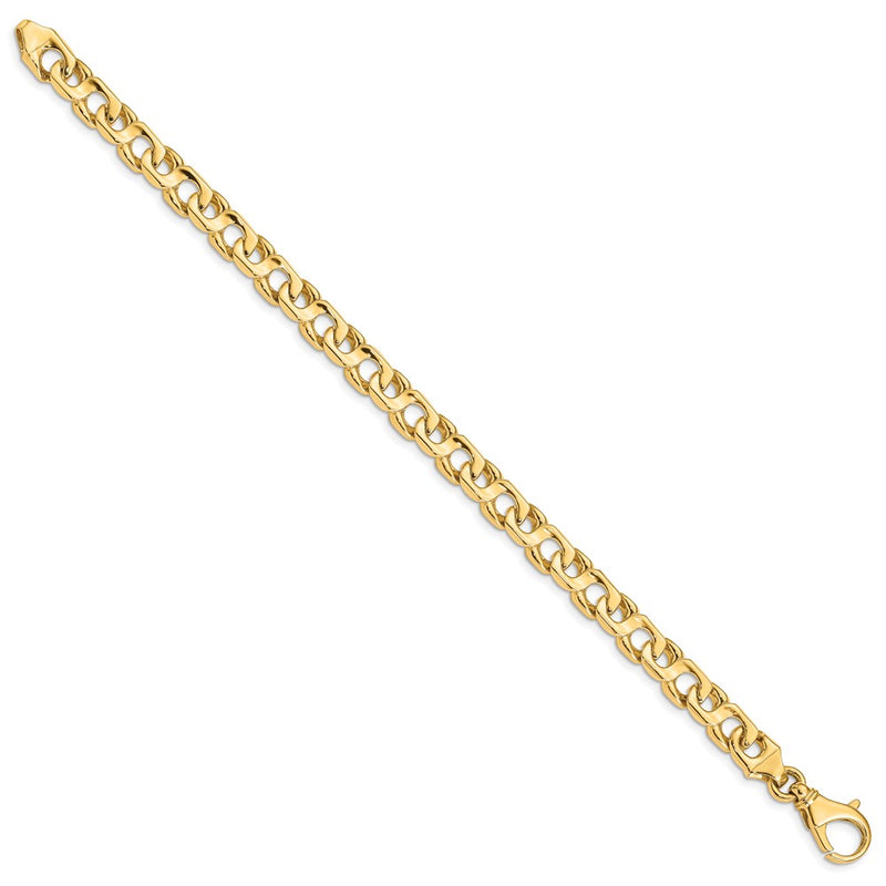 Solid 14K Yellow Gold 8 inch 7.4mm Hand Polished Fancy Link with Fancy Lobster Clasp Bracelet