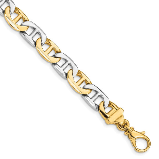 Solid 14K Two-tone Gold 24 inch 8mm Hand Polished Fancy Flat Anchor Link with Fancy Lobster Clasp Chain Necklace