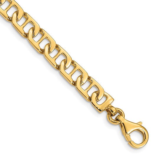Solid 14K Yellow Gold 22 inch 6.5mm Hand Polished Fancy Anchor Link with Fancy Lobster Clasp Chain Necklace