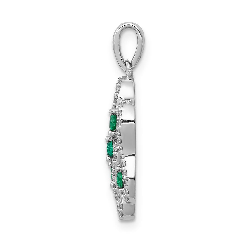 14k white gold twist real diamond and emerald fancy pendant pm3845 em 025 wa