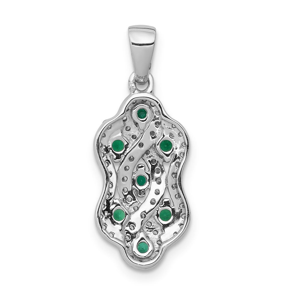 14k white gold twist real diamond and emerald fancy pendant pm3845 em 025 wa