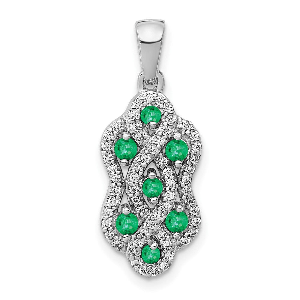 14k white gold twist real diamond and emerald fancy pendant pm3845 em 025 wa