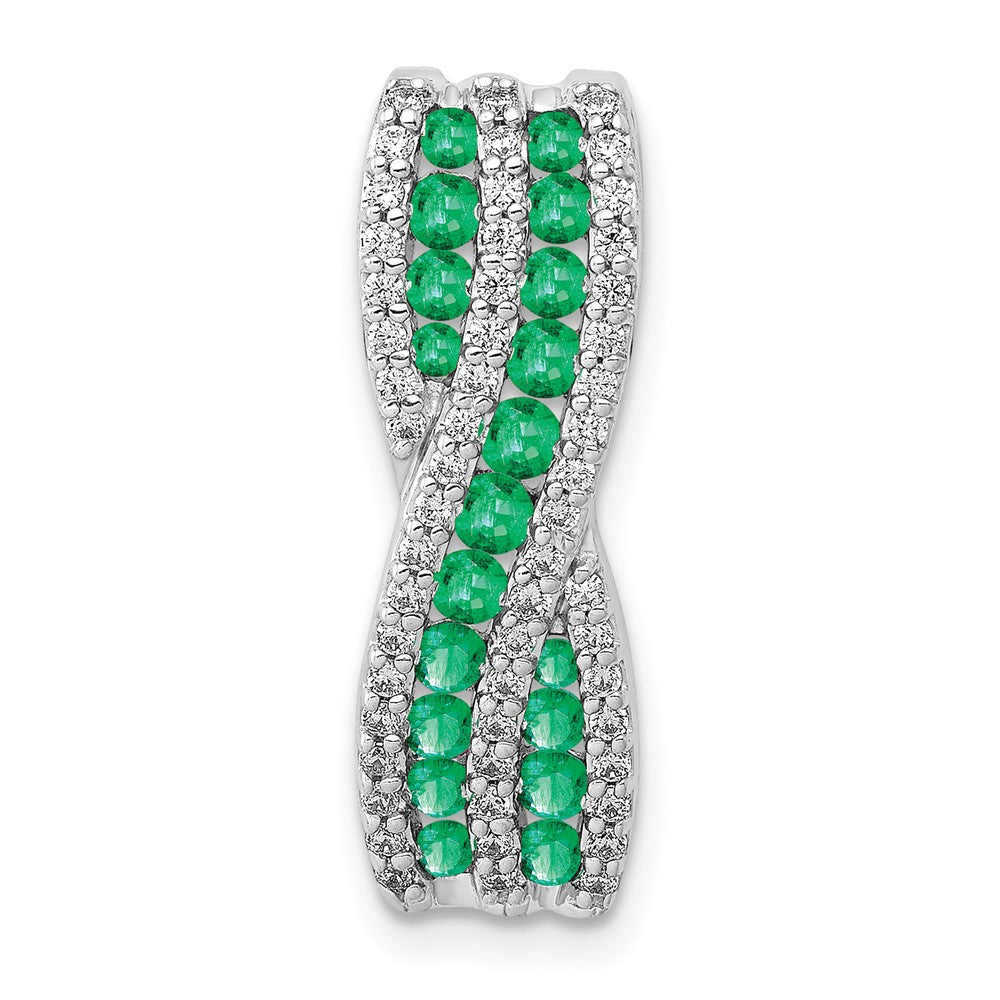 14k white gold twist real diamond and emerald fancy chain slide pm3847 em 030 wa