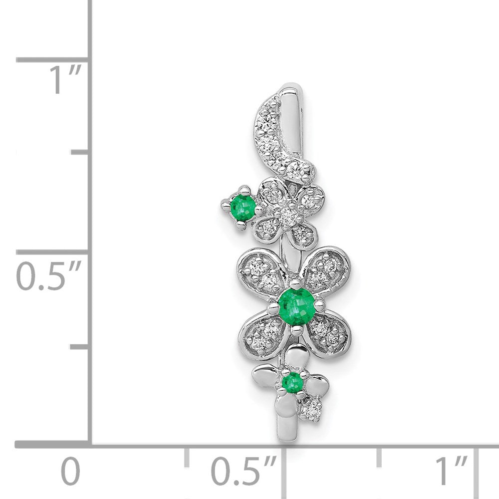 14k white gold real diamond and emerald flower chain slide pm3985 em 010 wa