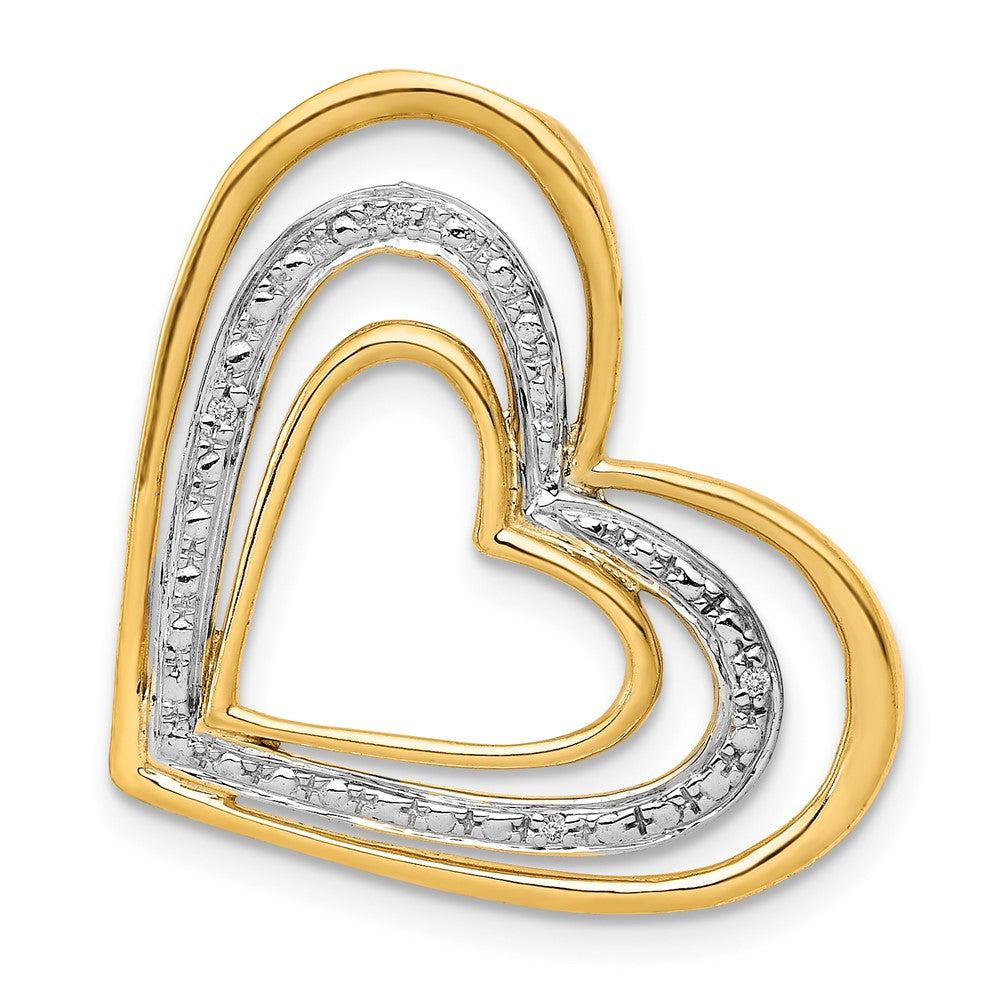 14k yellow gold 01ct real diamond and rhodium triple heart chain slide pm4909 001 ya