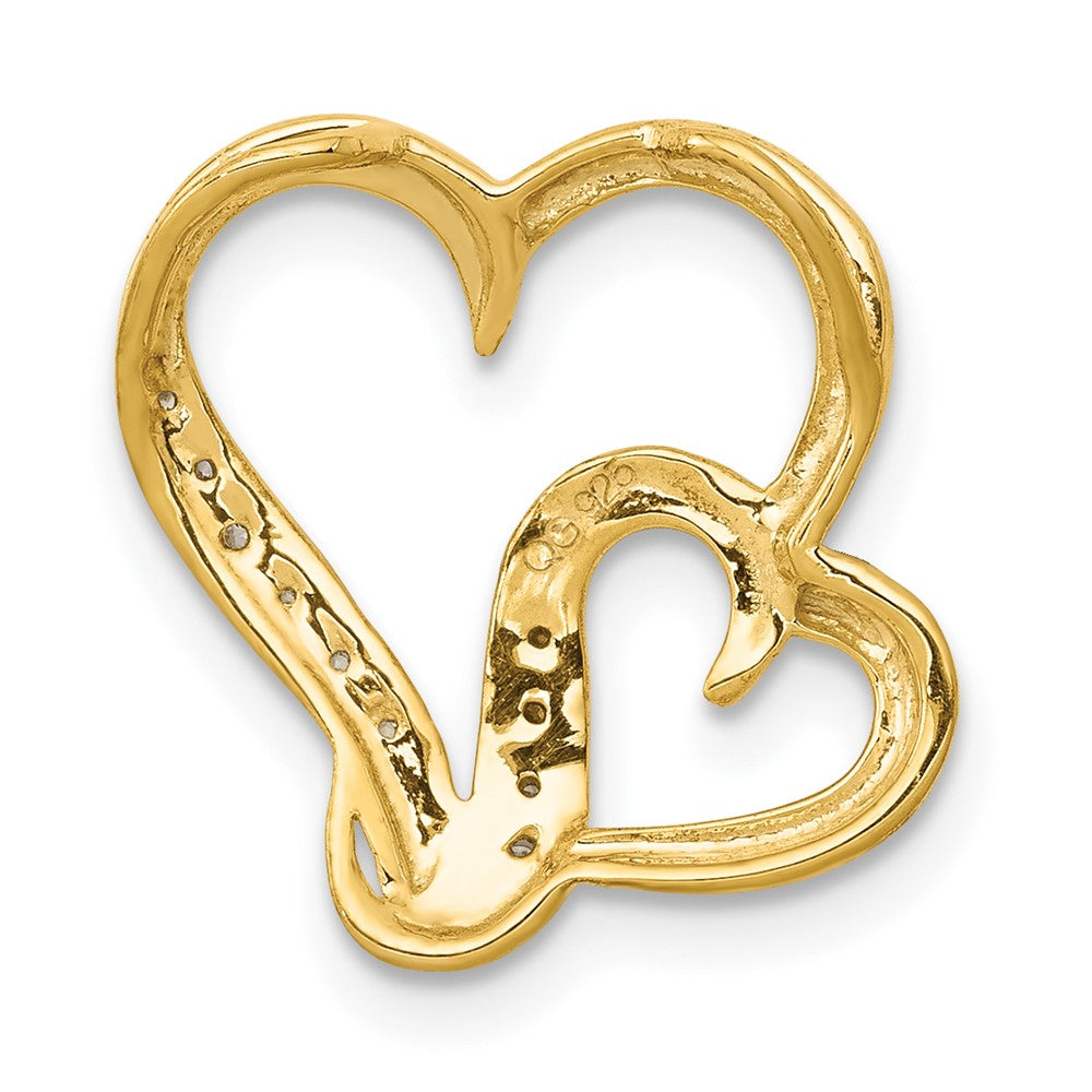 14k yellow gold 03ct real diamond double heart chain slide pm4912 003 ya