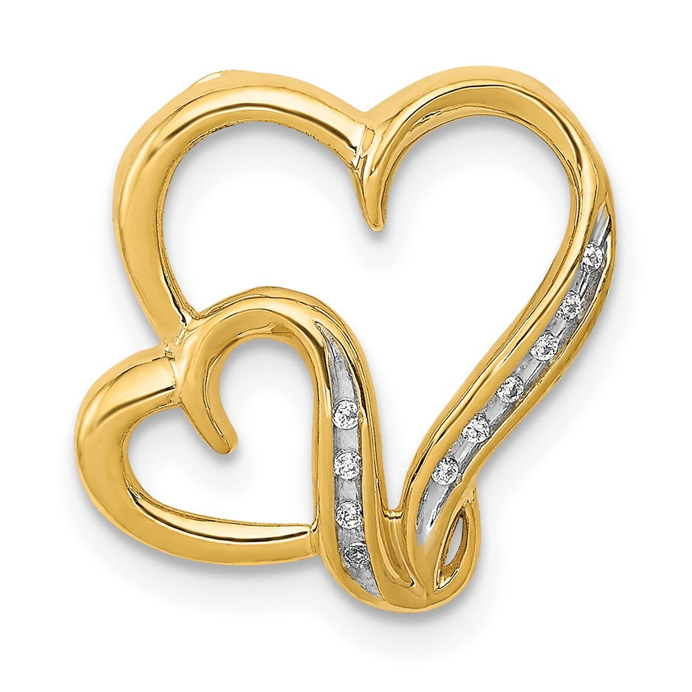 14k yellow gold 03ct real diamond double heart chain slide pm4912 003 ya