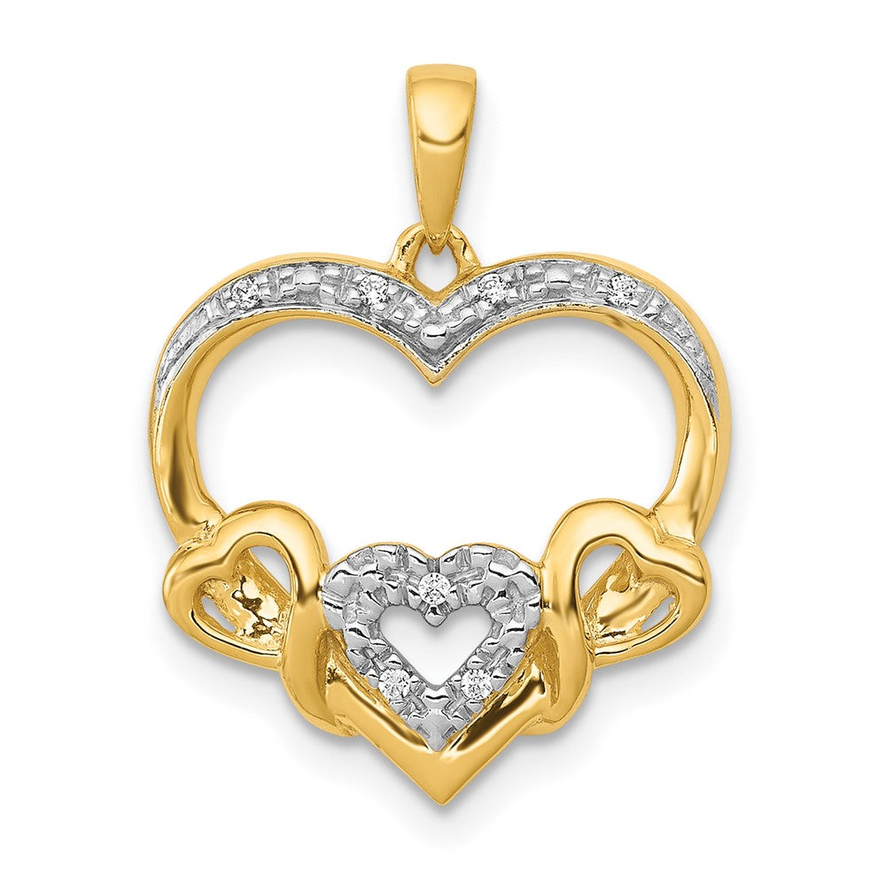 14k yellow gold 03ct real diamond heart w three smaller hearts pendant pm4913 003 ya
