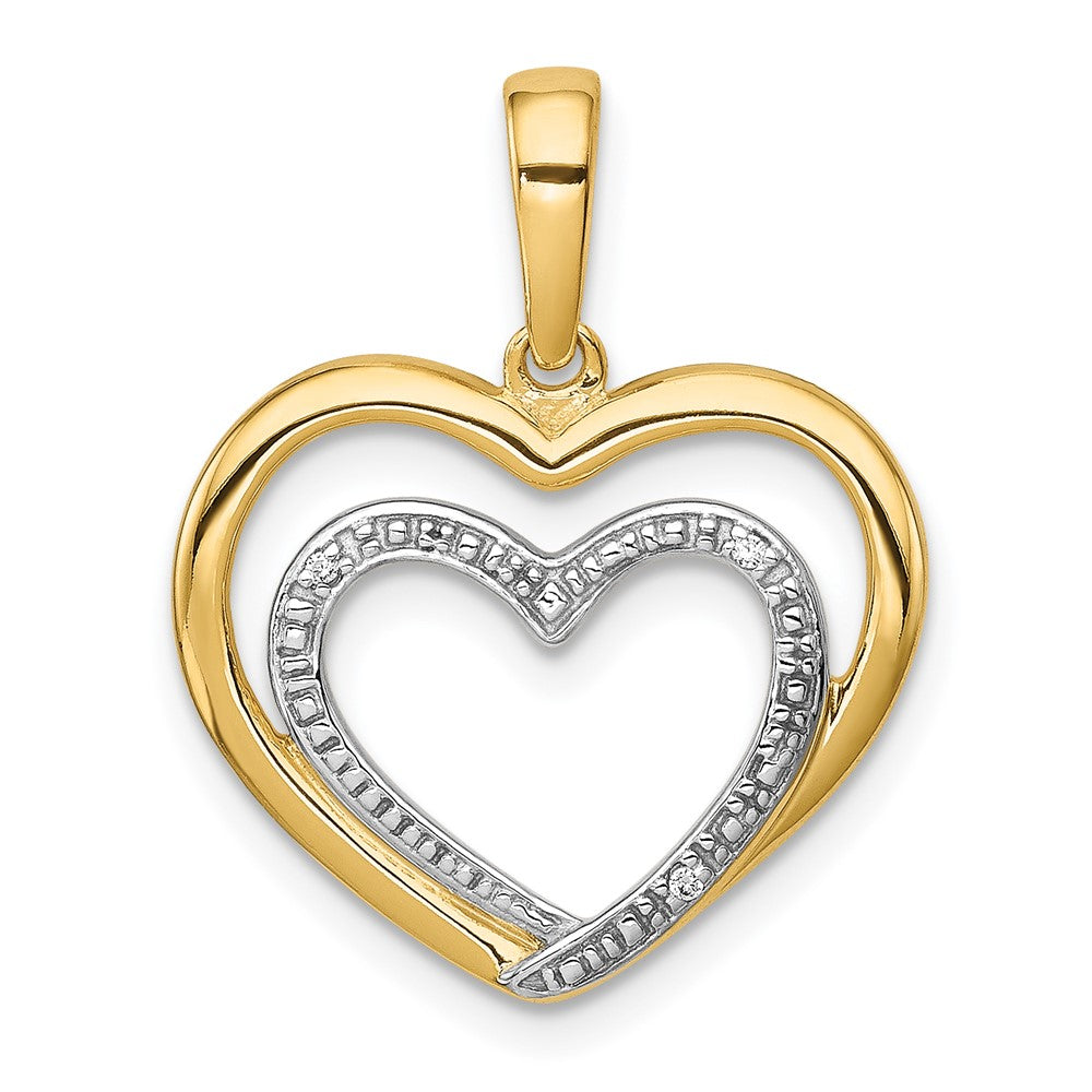 14k yellow gold 01ct real diamond and rhodium double heart pendant pm4922 001 ya