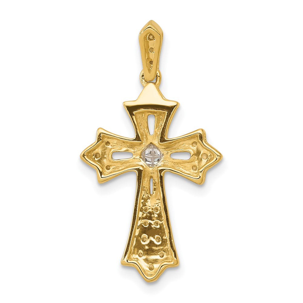 14k yellow gold 1 6ct real diamond fleur de lis cross pendant pm5088 016 ya