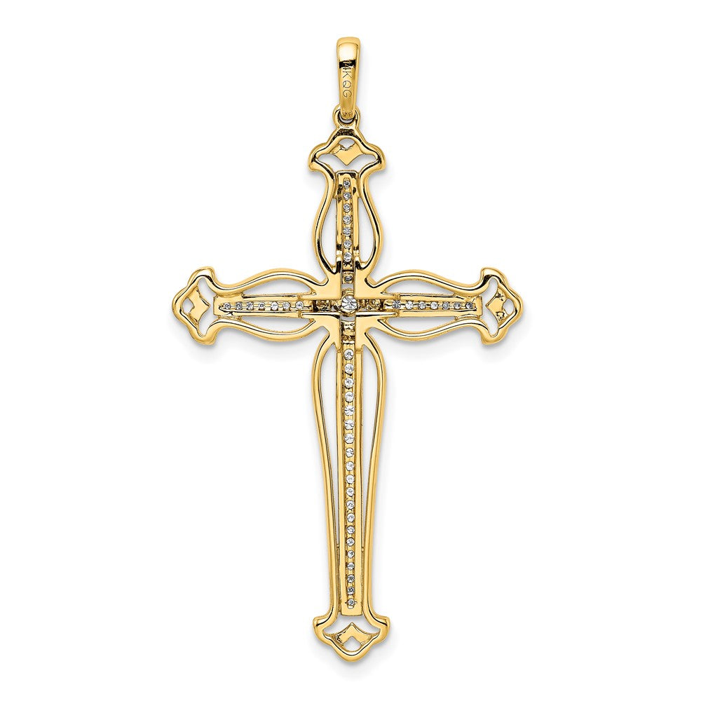14k yellow gold 1 4ct real diamond fancy budded cross pendant pm5101 025 ywa
