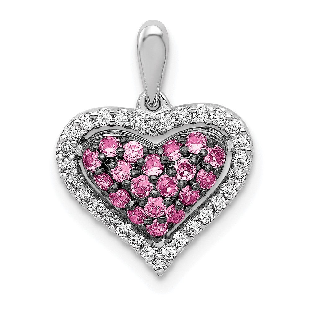 14k white gold real diamond and pink sapphire heart pendant pm5244 ps 020 wa