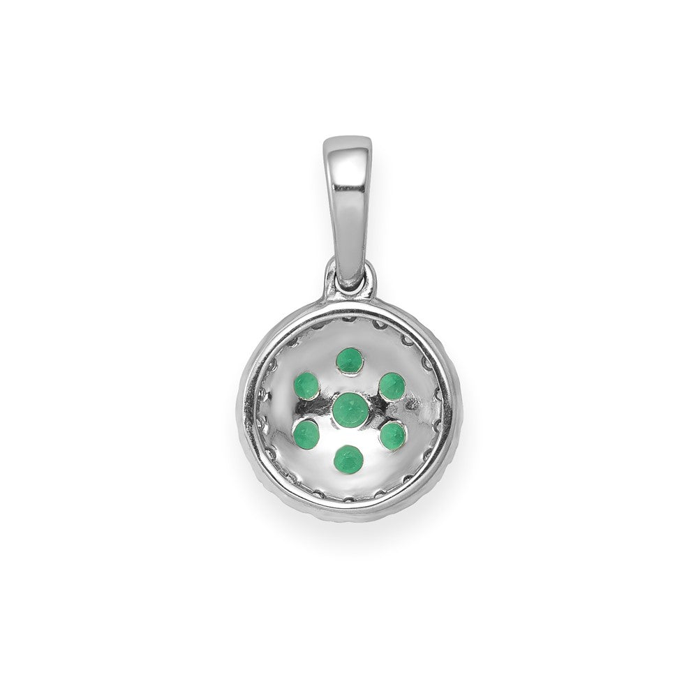14k white gold real diamond and emerald halo circle pendant pm5255 em 010 wa