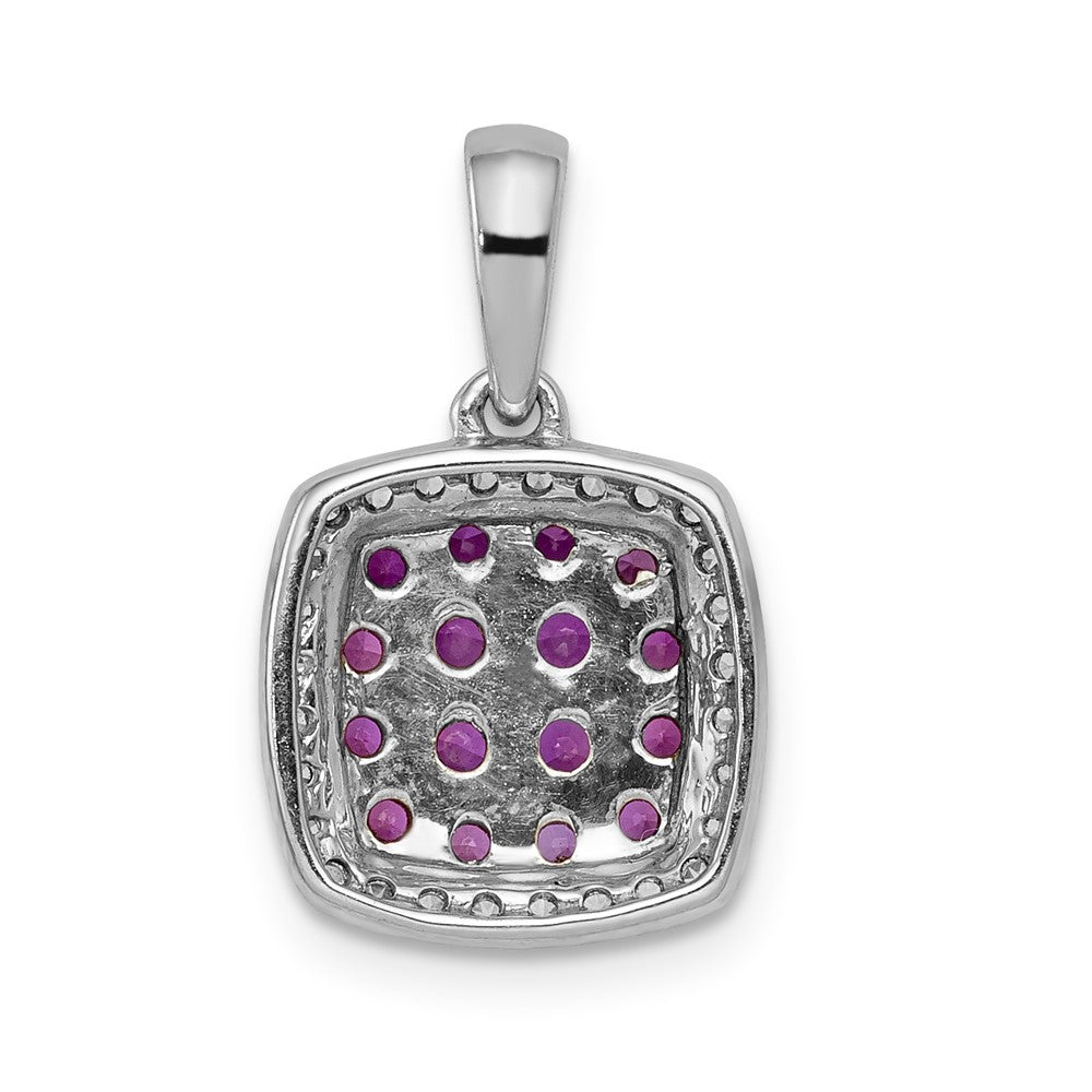 14k white gold real diamond and ruby square halo pendant pm5259 ru 013 wa