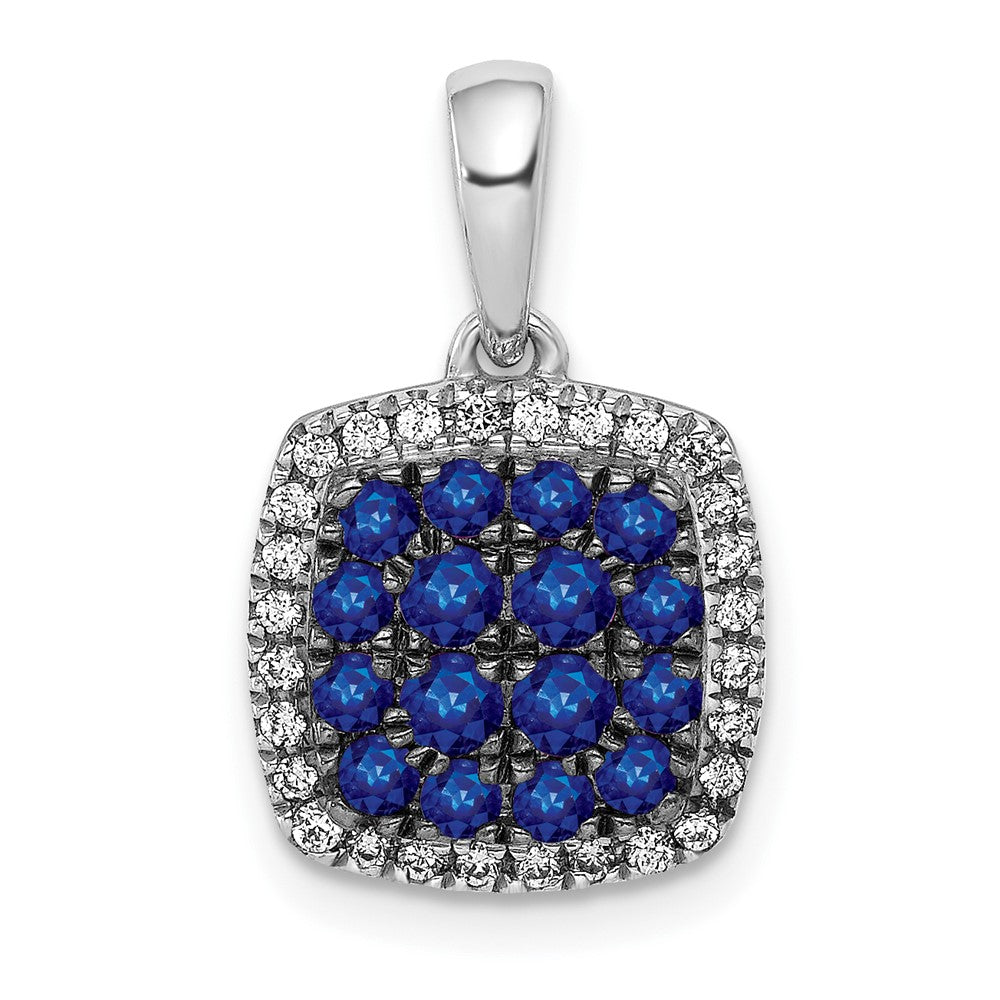 14k white gold real diamond and sapphire square halo pendant pm5259 sa 013 wa