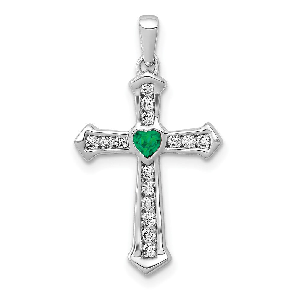 14k white goldcreated emerald lab grown real diamond si1 si2 g h i cross pendant pm5272 em 020 wlg
